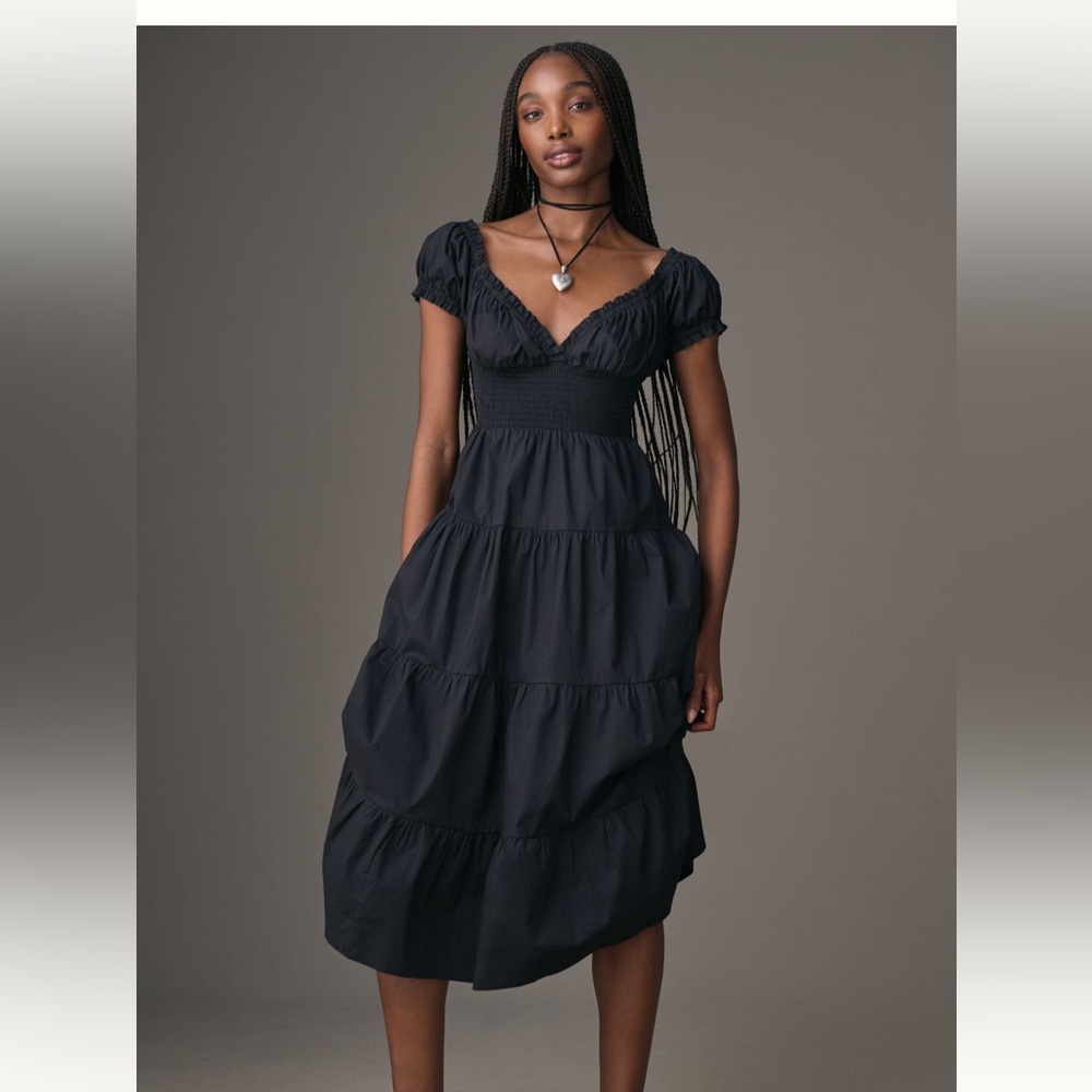 We Wore What puff sleeve smocked midi dress